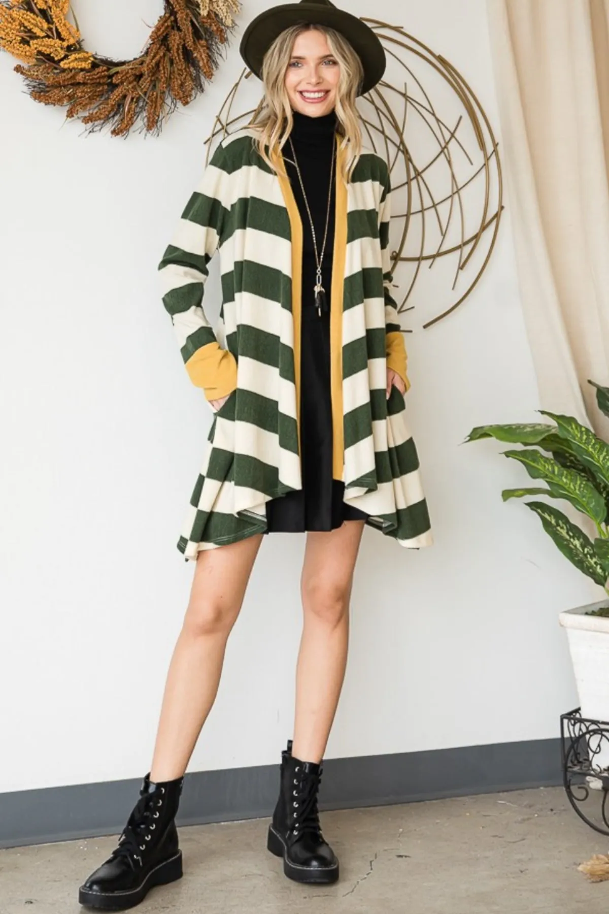 Striped Draped Knit Cardigan