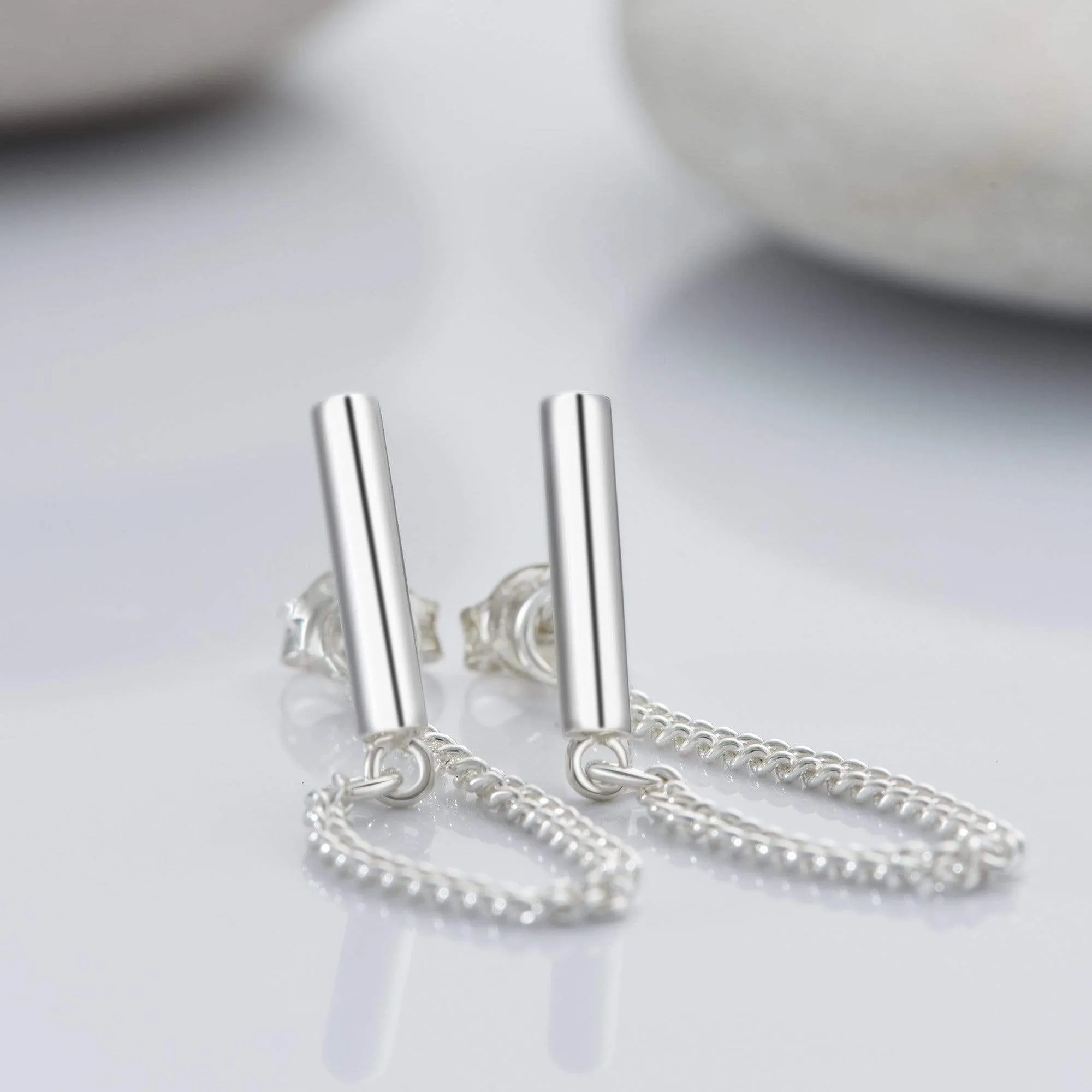 Stud Bar Earrings Silver Drop Earrings