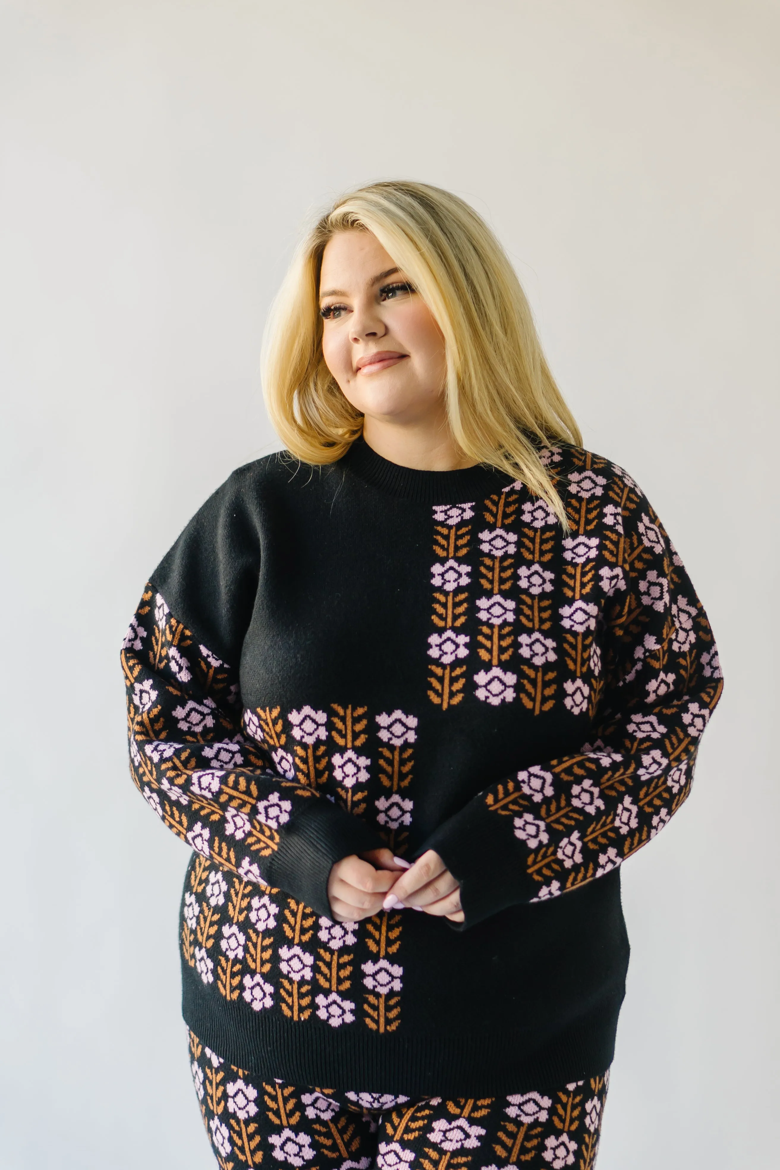 The Putney Floral Contrast Pullover in Black