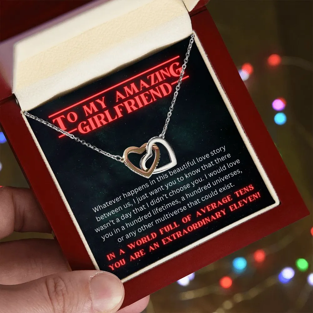 To Girlfriend Gift You are an Extraordinary Eleven Stranger Things Inspired Interlock Heart Necklace