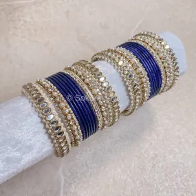 Urvi Mirror Bangle Set - Navy