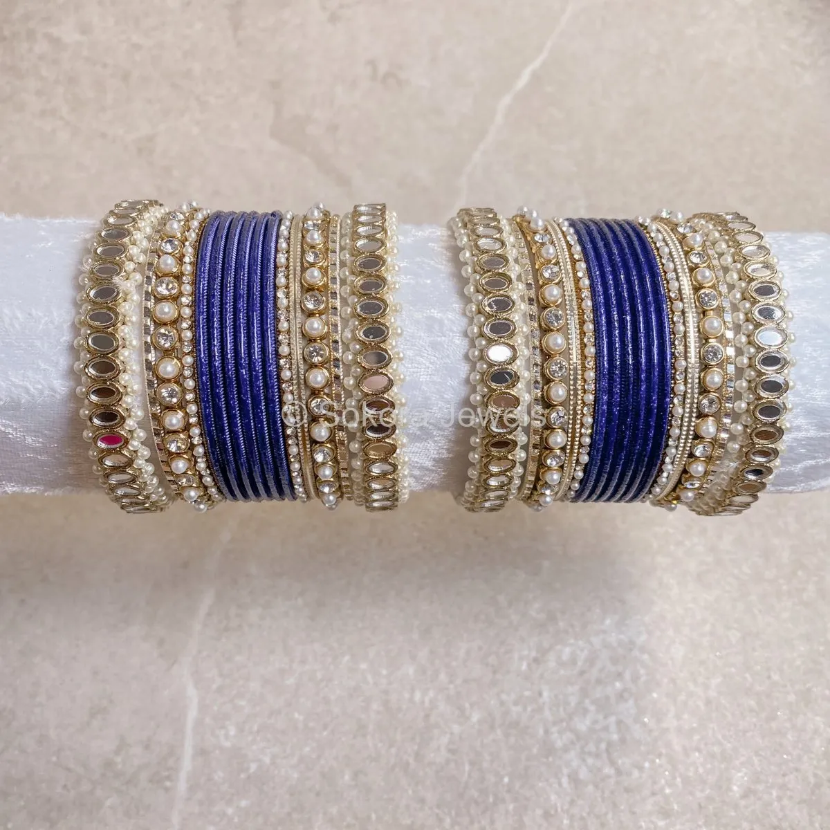 Urvi Mirror Bangle Set - Navy