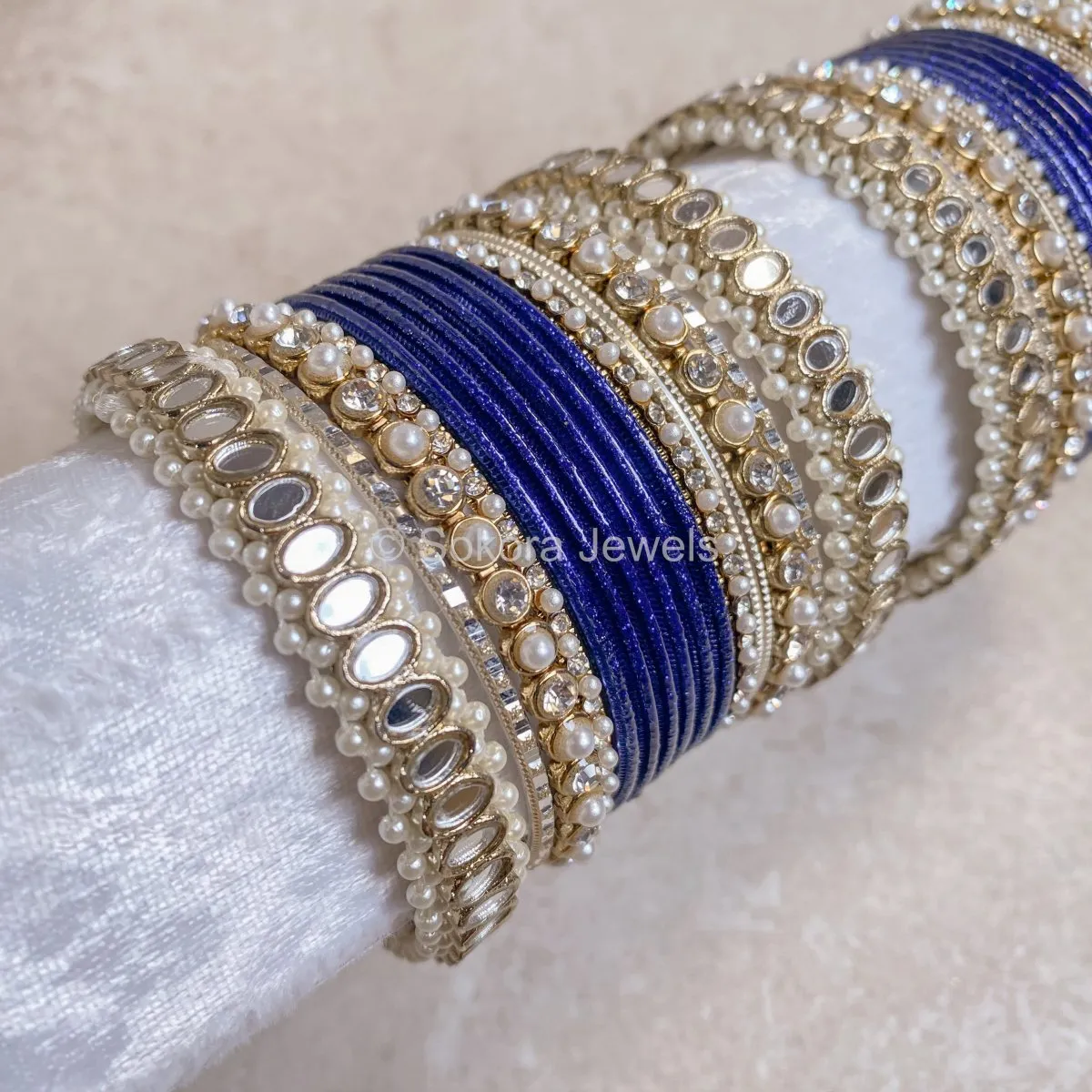 Urvi Mirror Bangle Set - Navy