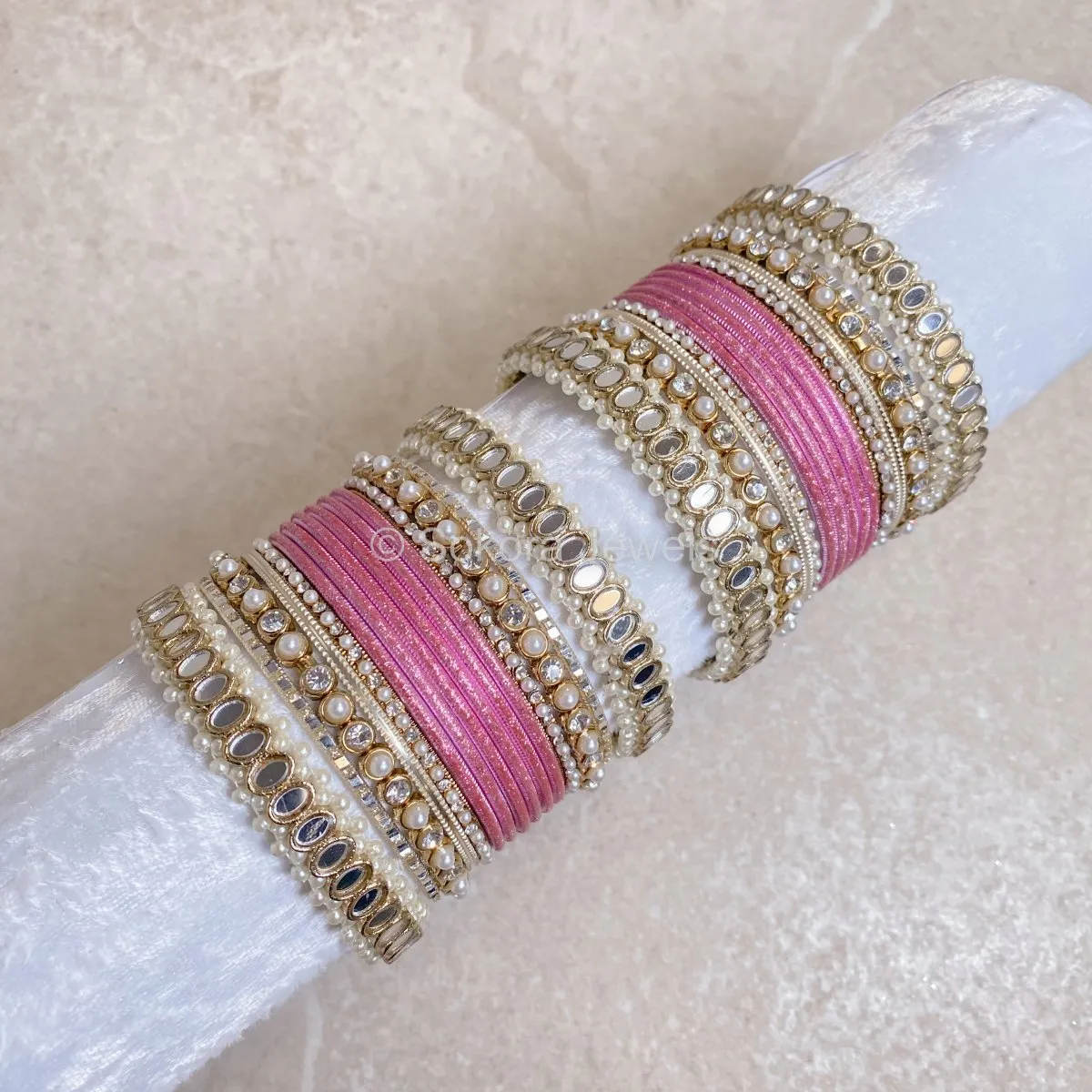 Urvi Mirror Bangle Set - Pink