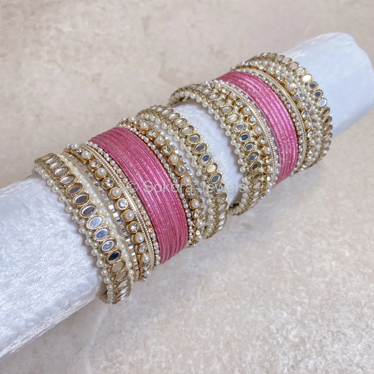 Urvi Mirror Bangle Set - Pink