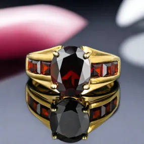 Vintage 10K Gold Channel Set Statement Oval Garnet Ring