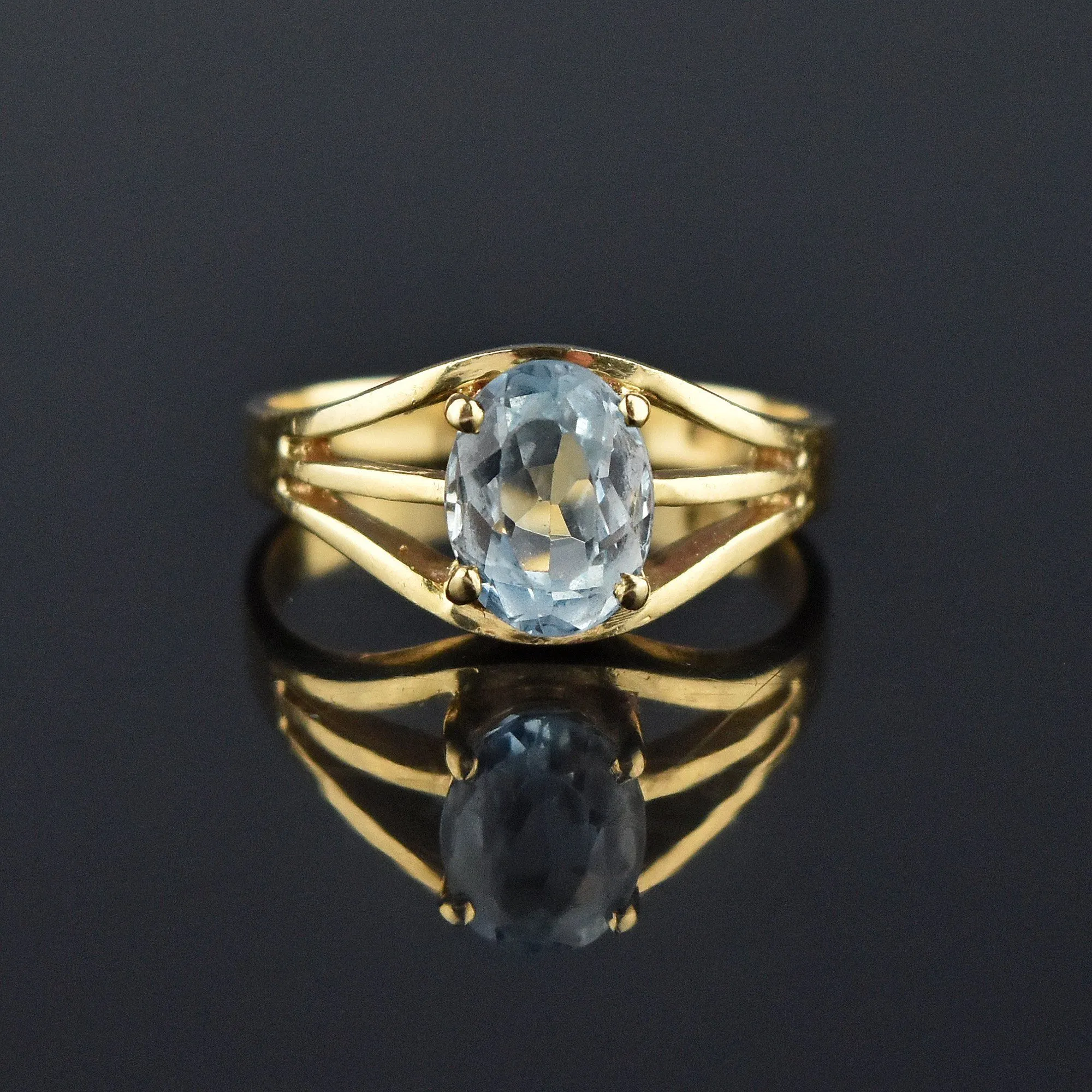 Vintage 14K Gold Solitaire Aquamarine Ring, Sz 6.5