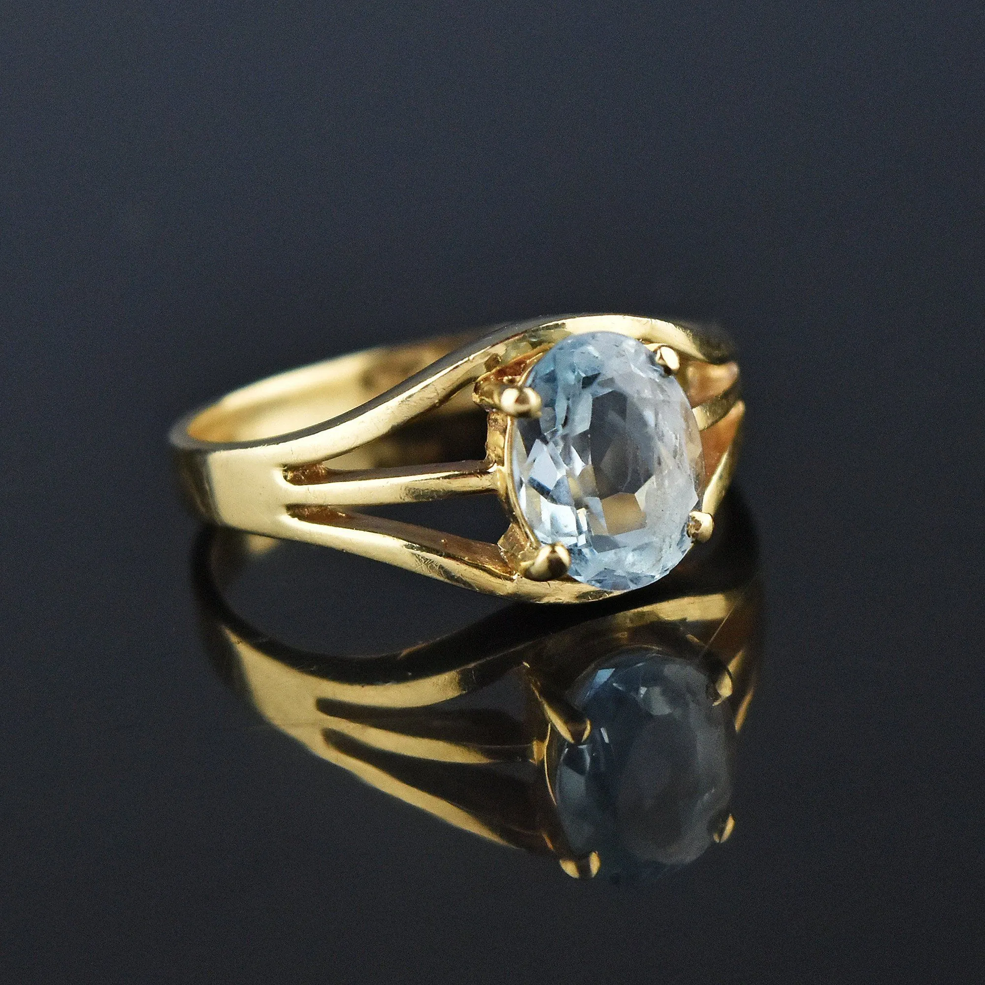 Vintage 14K Gold Solitaire Aquamarine Ring, Sz 6.5