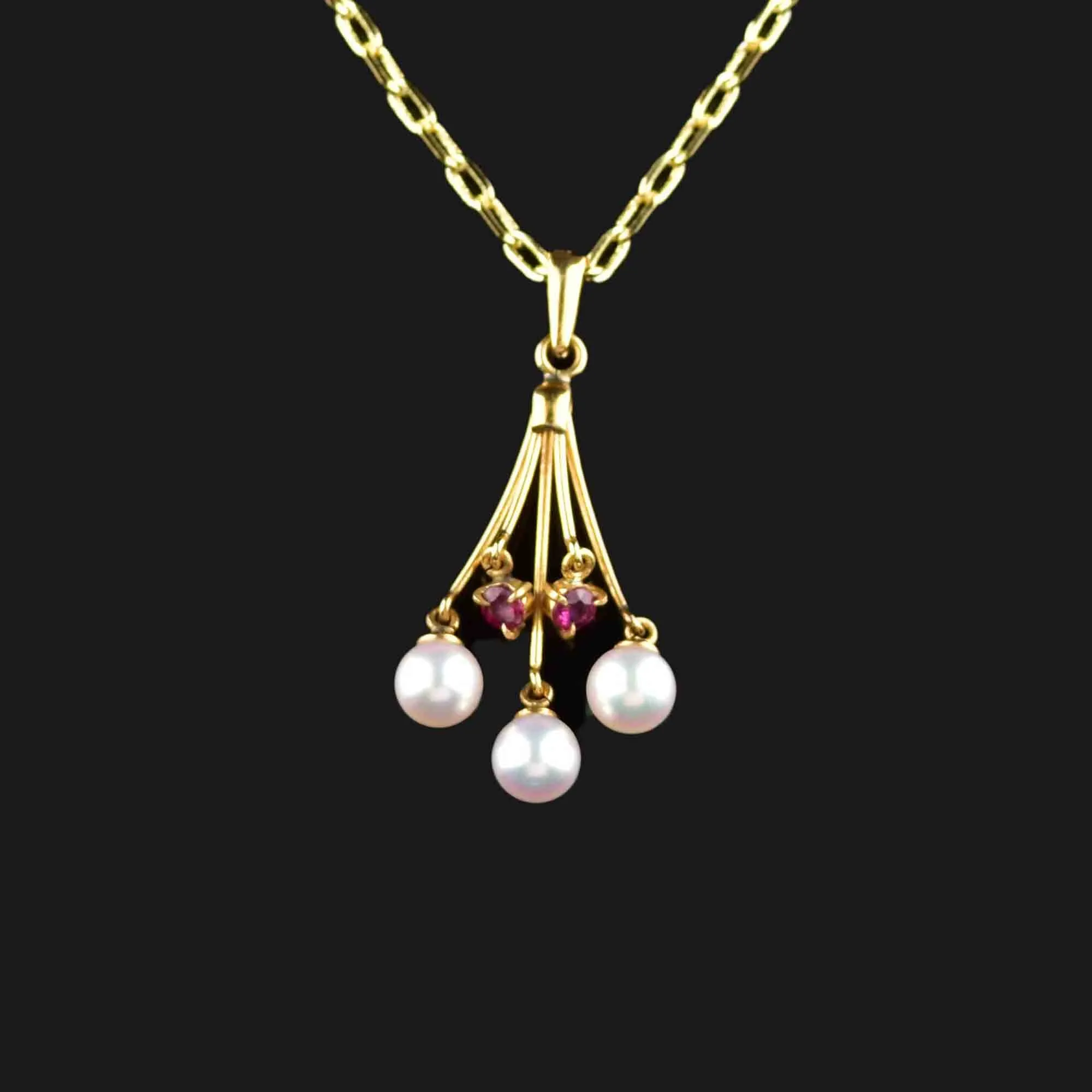 Vintage 18K Gold Pearl Pink Spinel Pendant Necklace