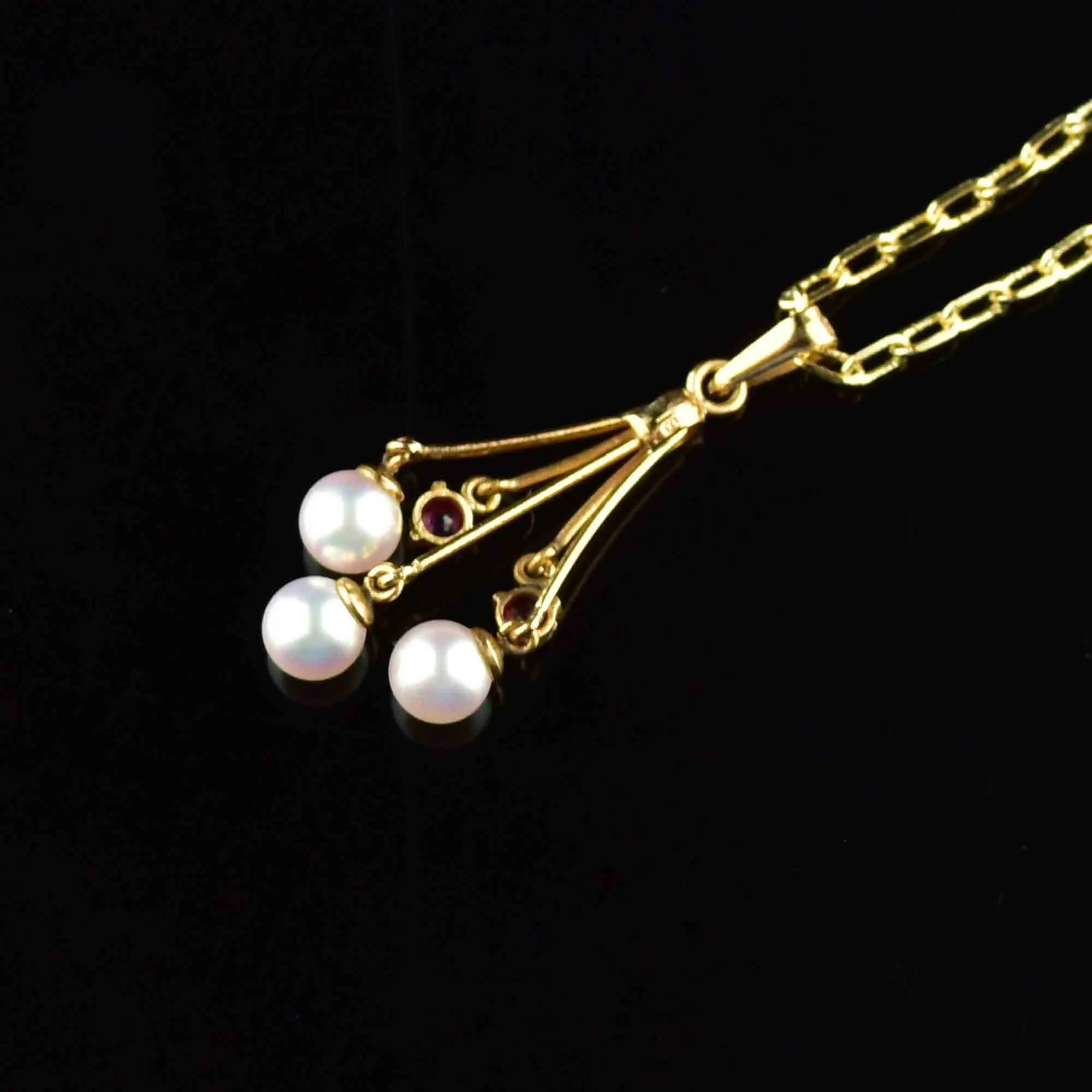 Vintage 18K Gold Pearl Pink Spinel Pendant Necklace