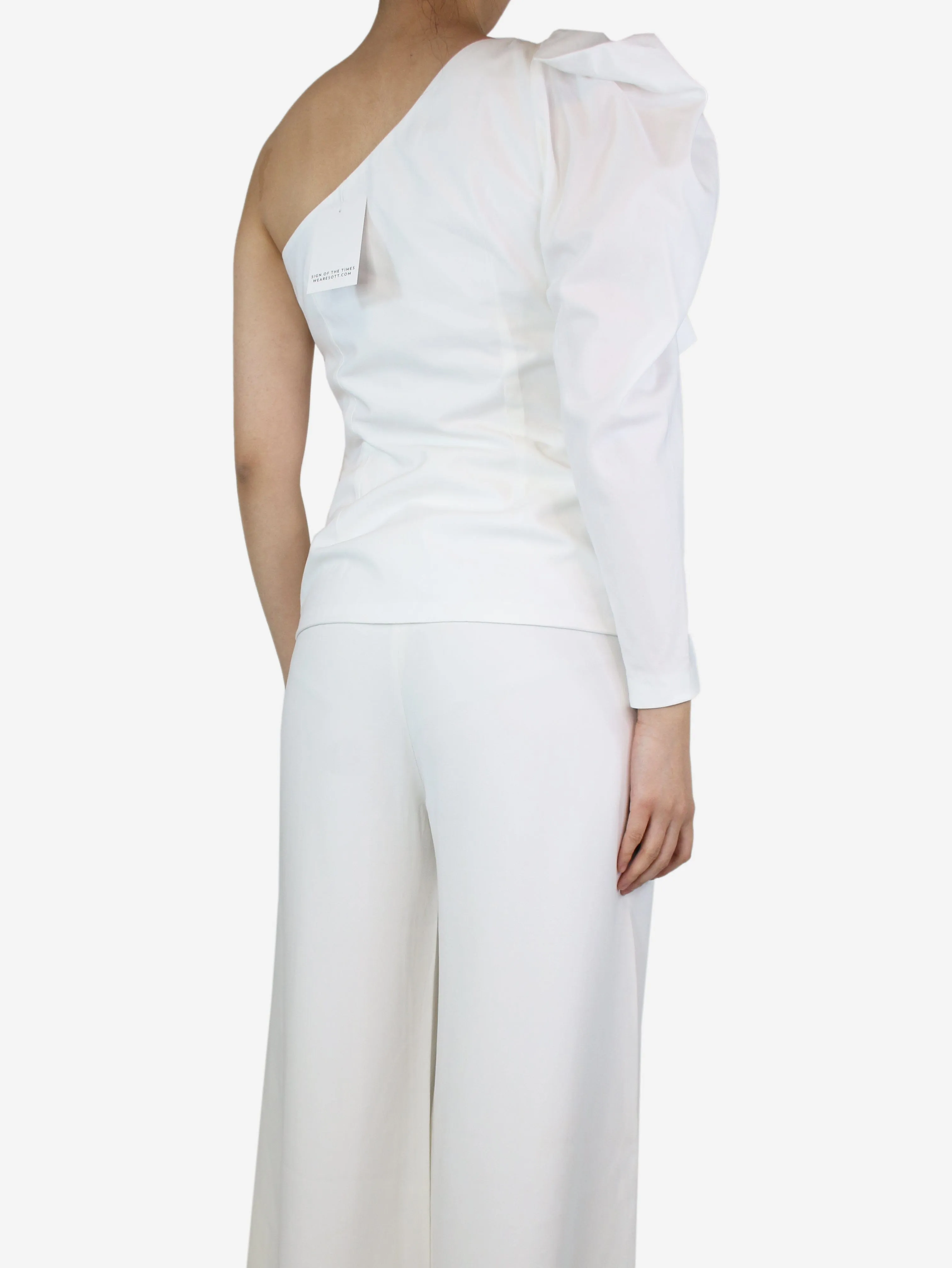 White asymmetric pleated sleeve top - size UK 8