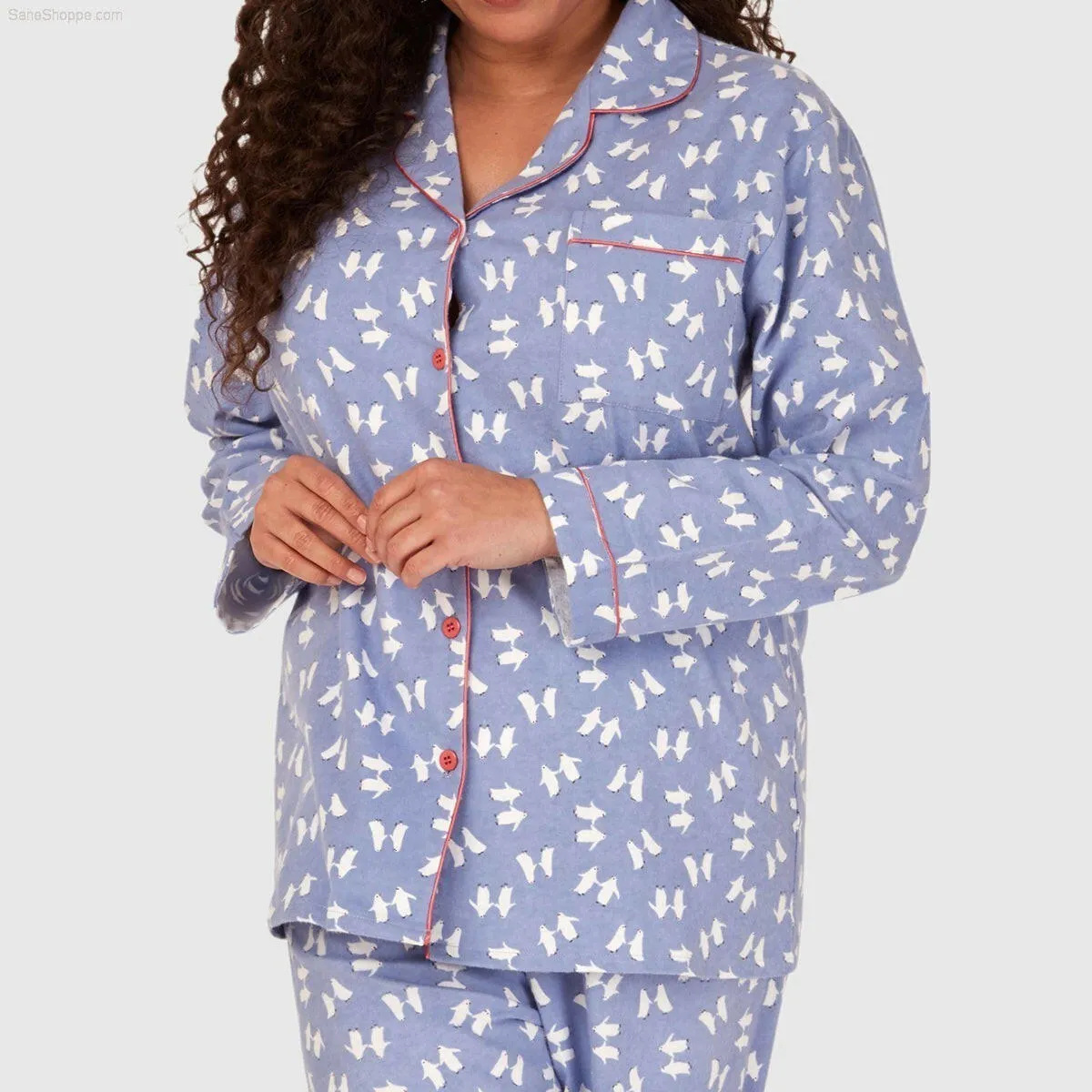 Women's Brushed Cotton Long Sleeve Wincey Pyjama Set Loungewear