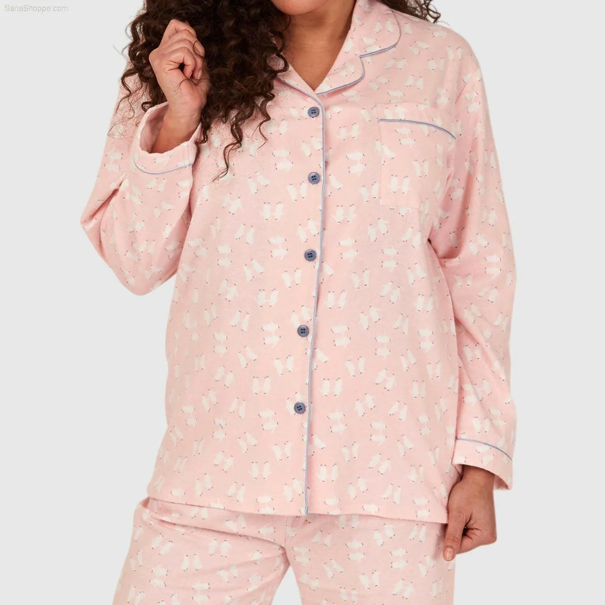 Women's Brushed Cotton Long Sleeve Wincey Pyjama Set Loungewear