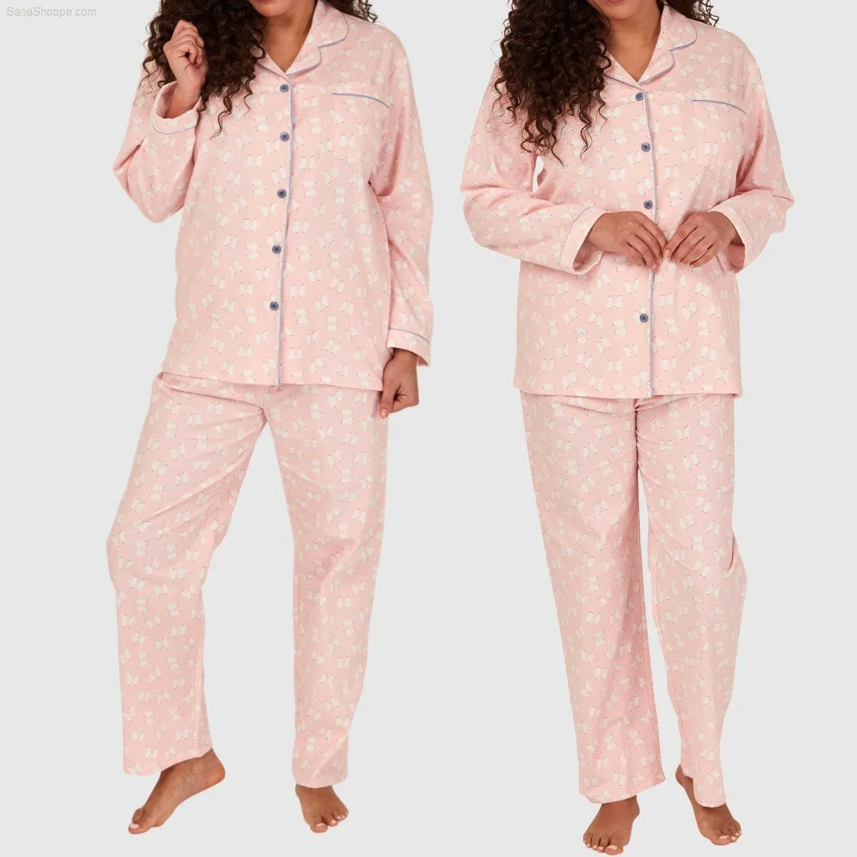 Women's Brushed Cotton Long Sleeve Wincey Pyjama Set Loungewear