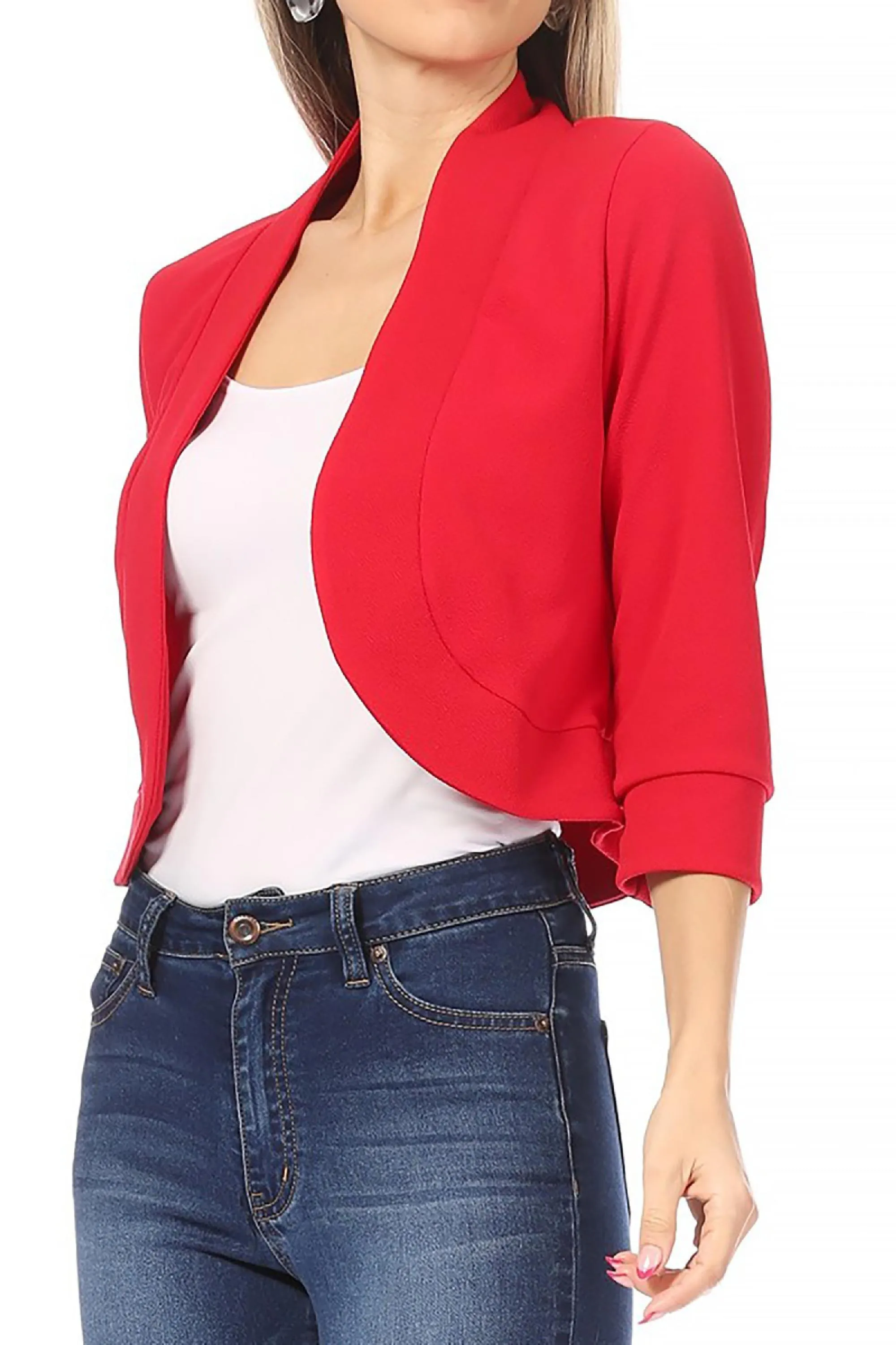 Women's Casual 3/4 Sleeve Bolero Open Front Cardigan Jacket Work Office Blazer