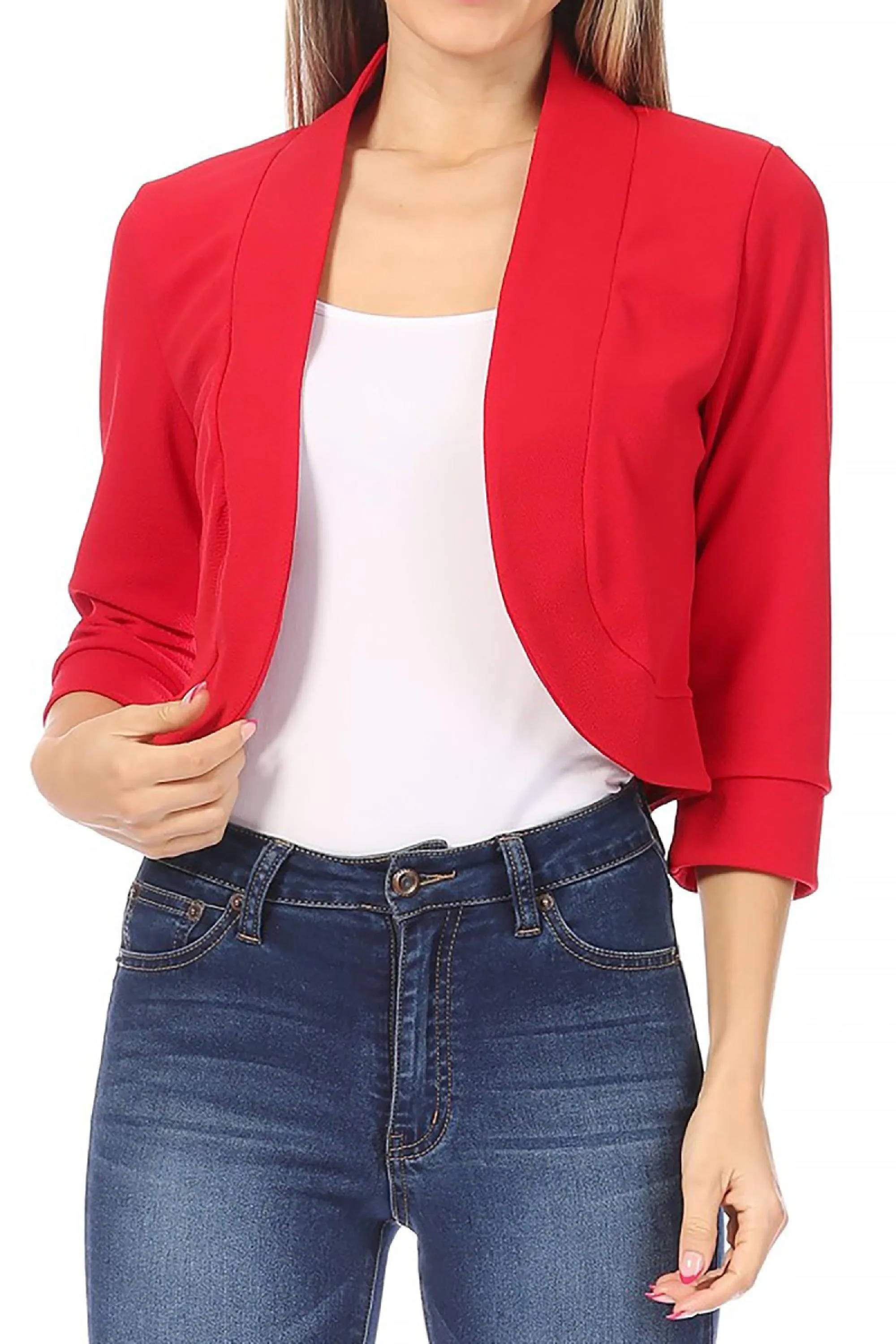 Women's Casual 3/4 Sleeve Bolero Open Front Cardigan Jacket Work Office Blazer