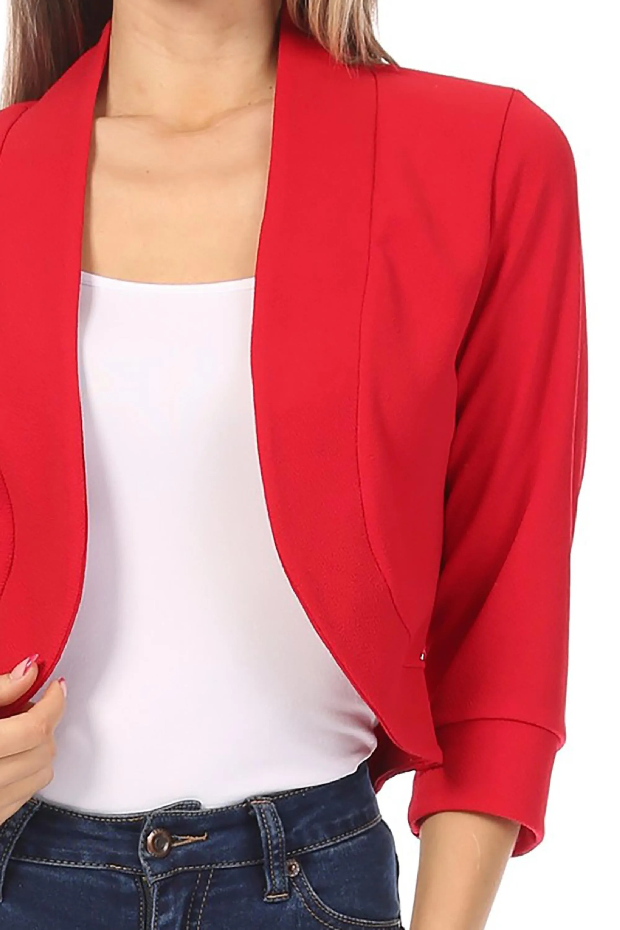 Women's Casual 3/4 Sleeve Bolero Open Front Cardigan Jacket Work Office Blazer