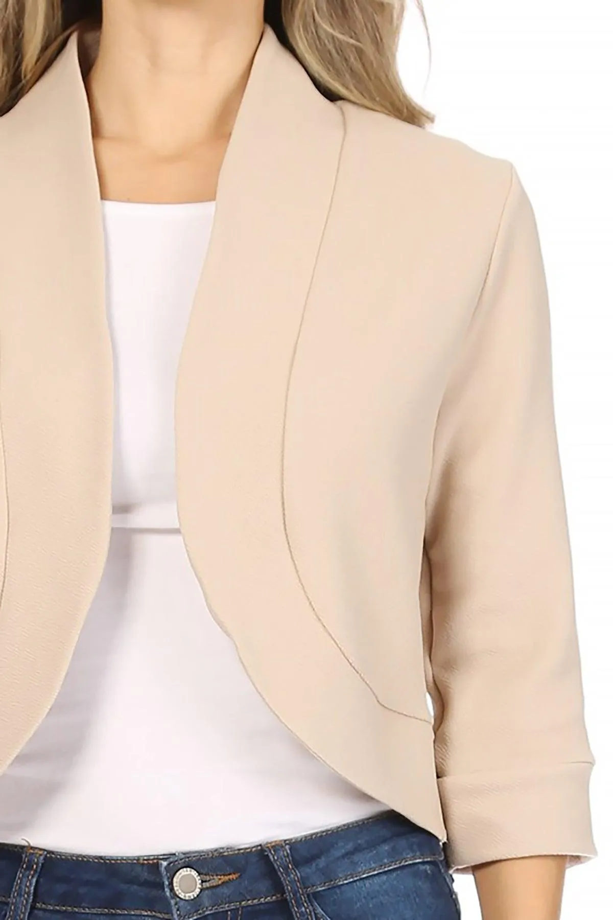 Women's Casual 3/4 Sleeve Bolero Open Front Cardigan Jacket Work Office Blazer