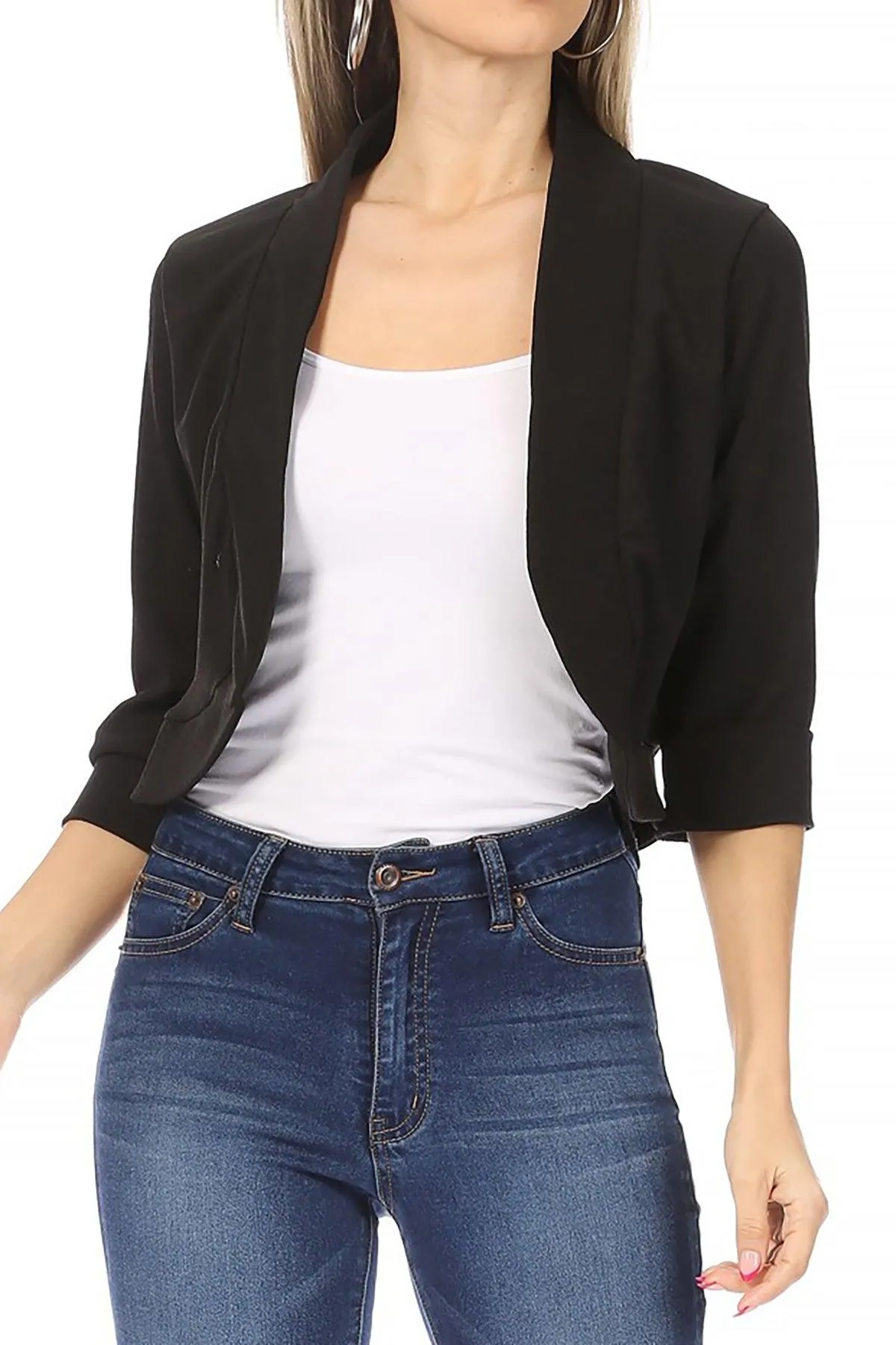 Women's Casual 3/4 Sleeve Bolero Open Front Cardigan Jacket Work Office Blazer