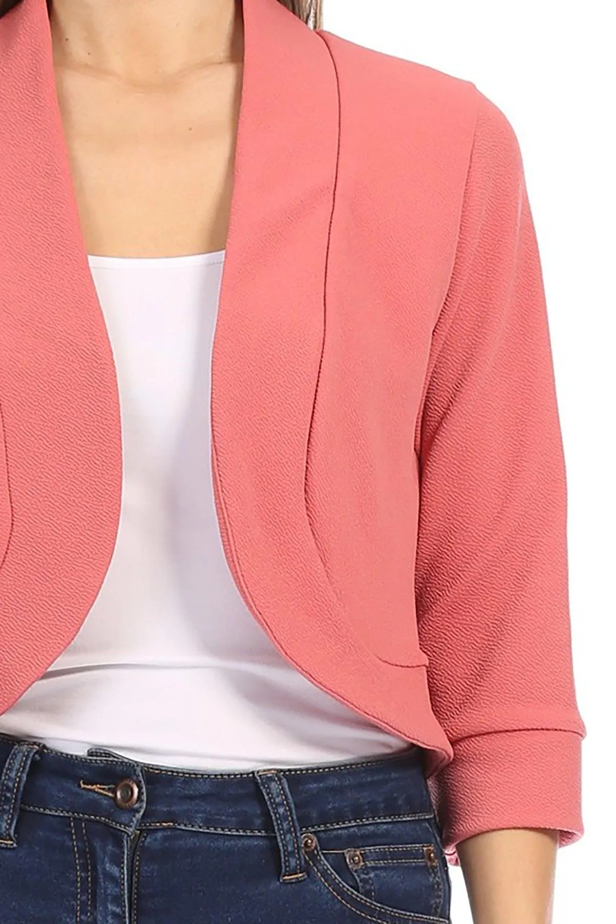 Women's Casual 3/4 Sleeve Bolero Open Front Cardigan Jacket Work Office Blazer