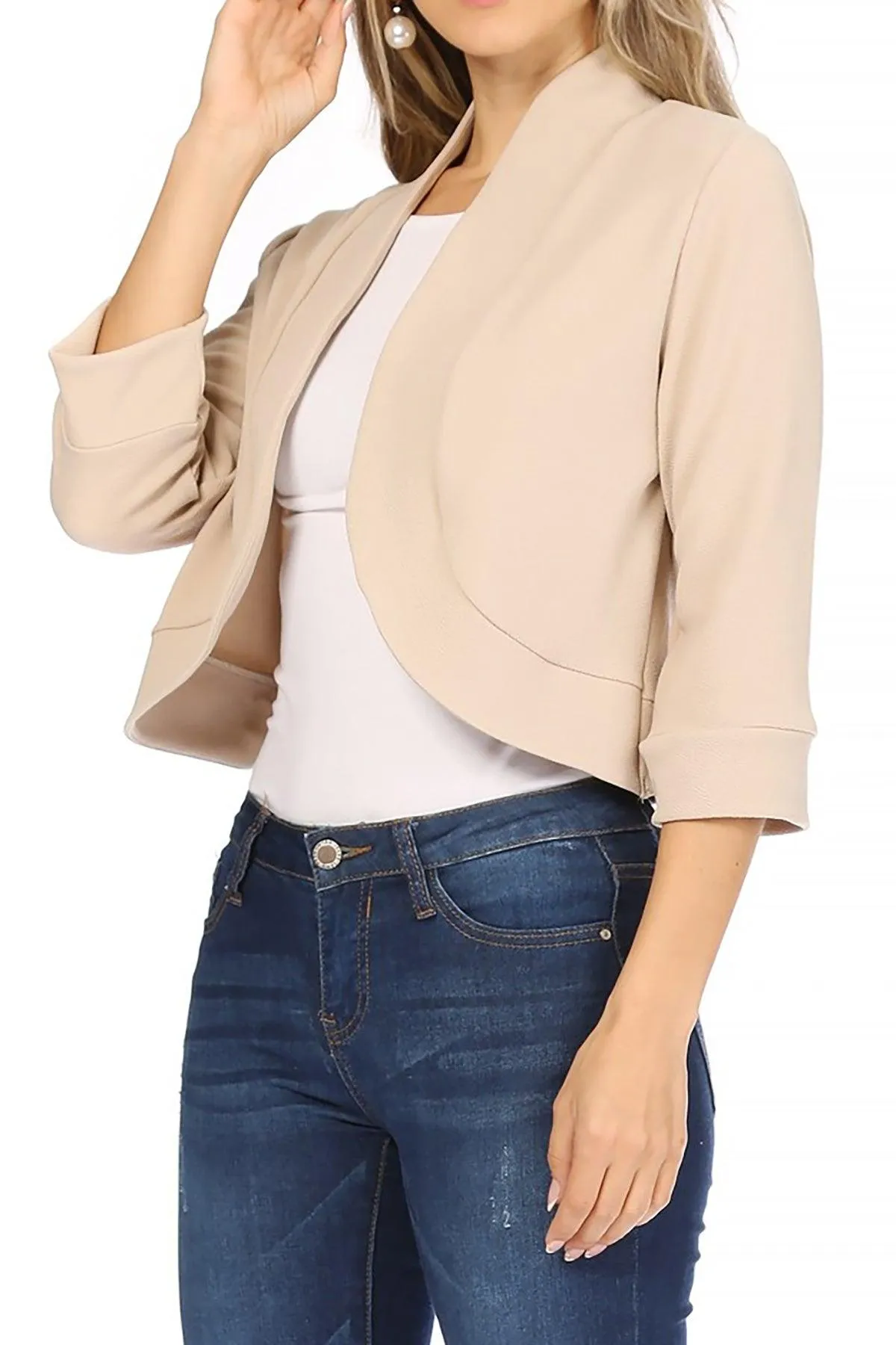 Women's Casual 3/4 Sleeve Bolero Open Front Cardigan Jacket Work Office Blazer