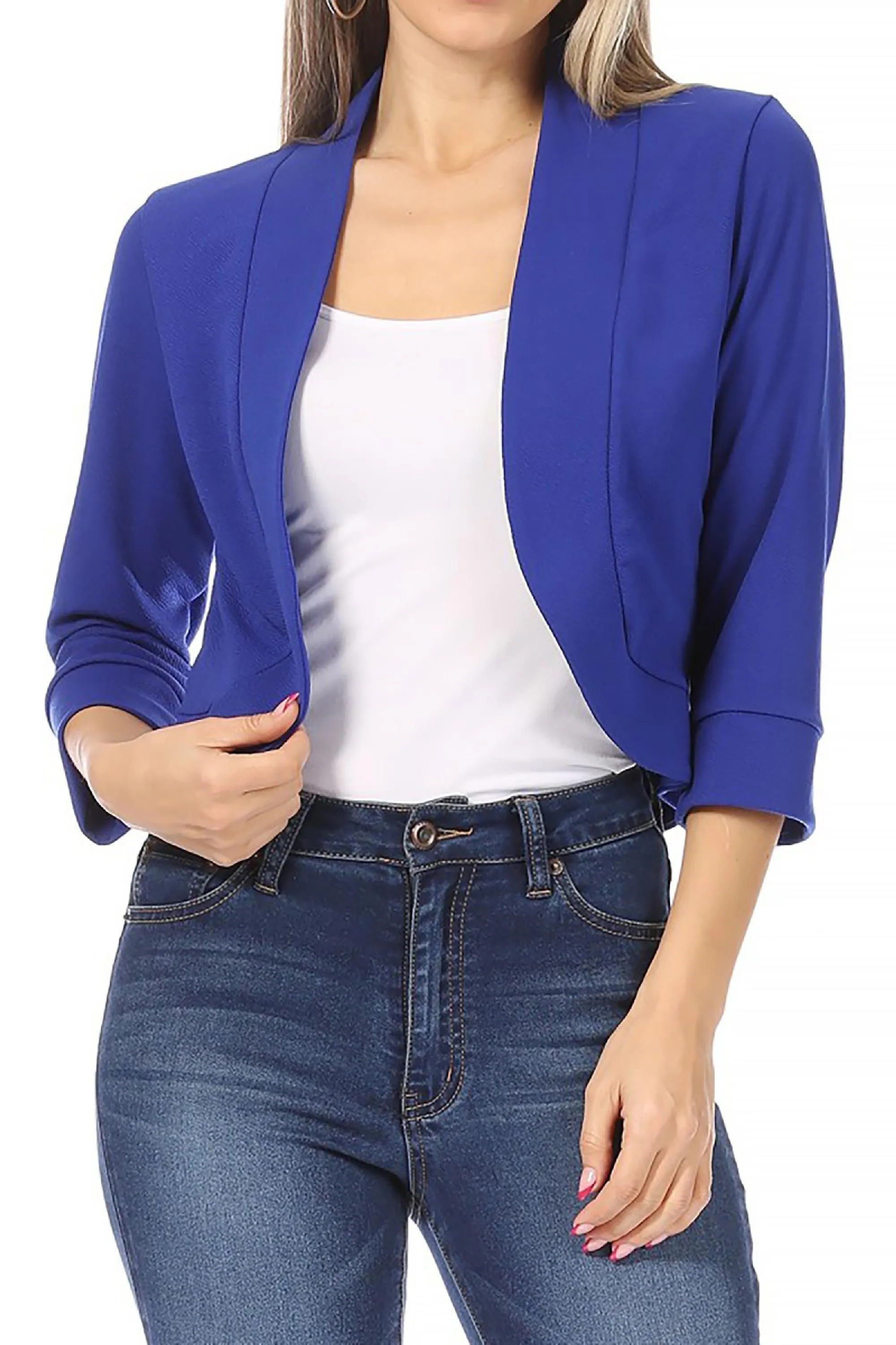 Women's Casual 3/4 Sleeve Bolero Open Front Cardigan Jacket Work Office Blazer