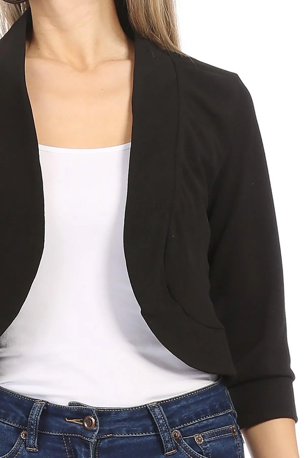 Women's Casual 3/4 Sleeve Bolero Open Front Cardigan Jacket Work Office Blazer