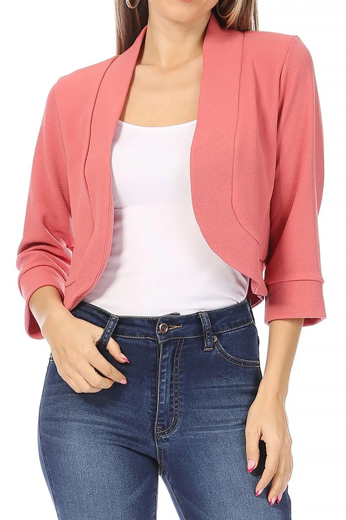 Women's Casual 3/4 Sleeve Bolero Open Front Cardigan Jacket Work Office Blazer