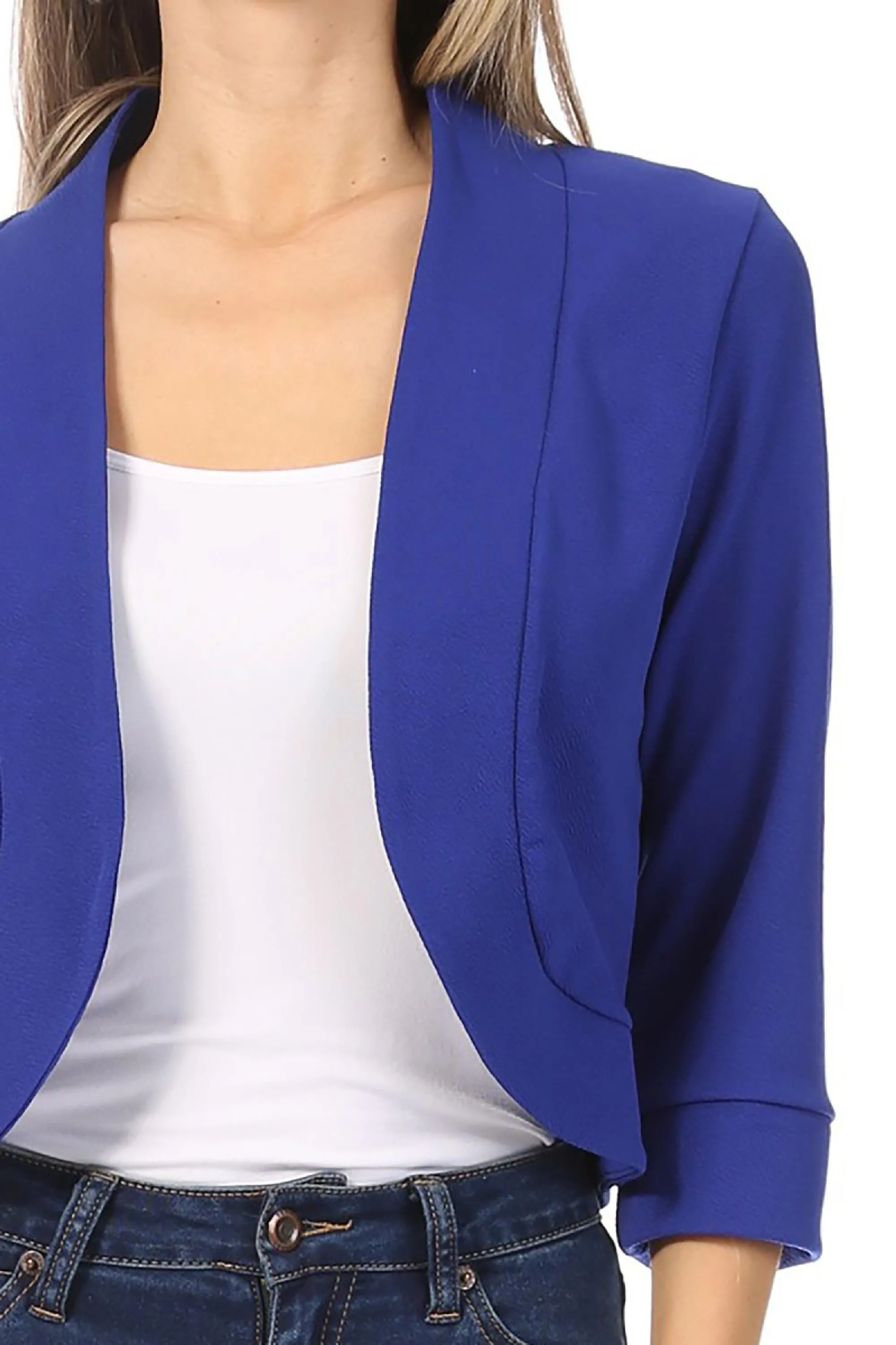 Women's Casual 3/4 Sleeve Bolero Open Front Cardigan Jacket Work Office Blazer