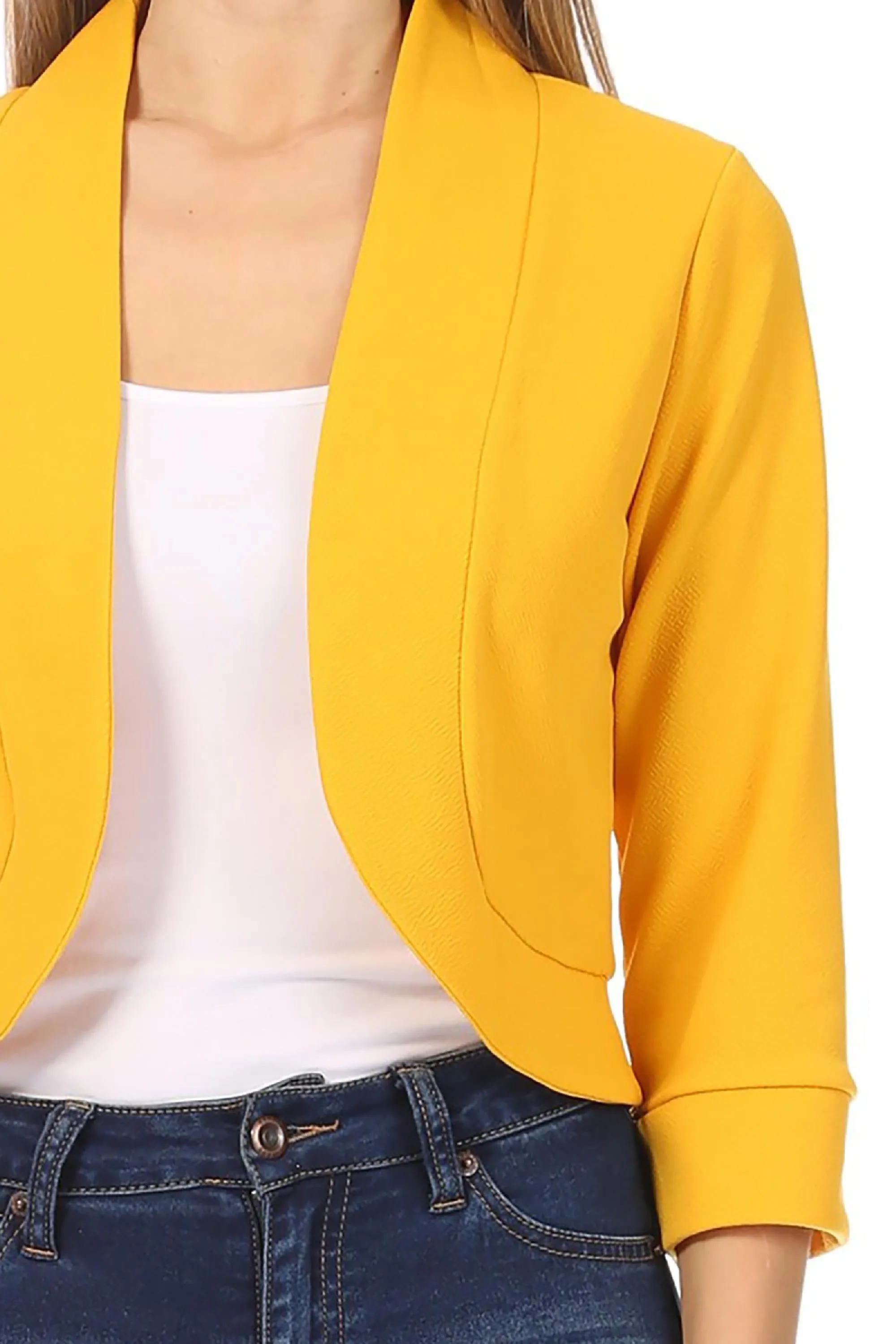 Women's Casual 3/4 Sleeve Bolero Open Front Cardigan Jacket Work Office Blazer