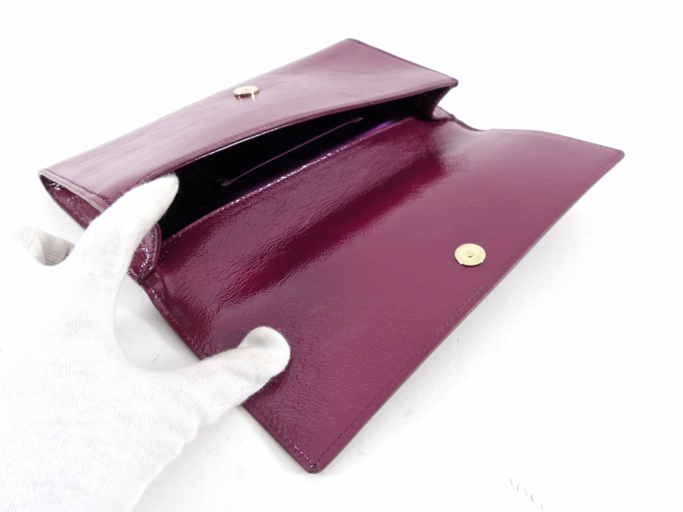 Yves Saint Laurent Plum Patent Belle De Jour Clutch Bag